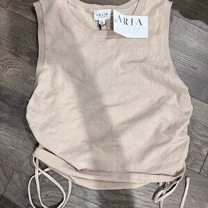 Le Lis Tan Crop Tie Front Tank Top